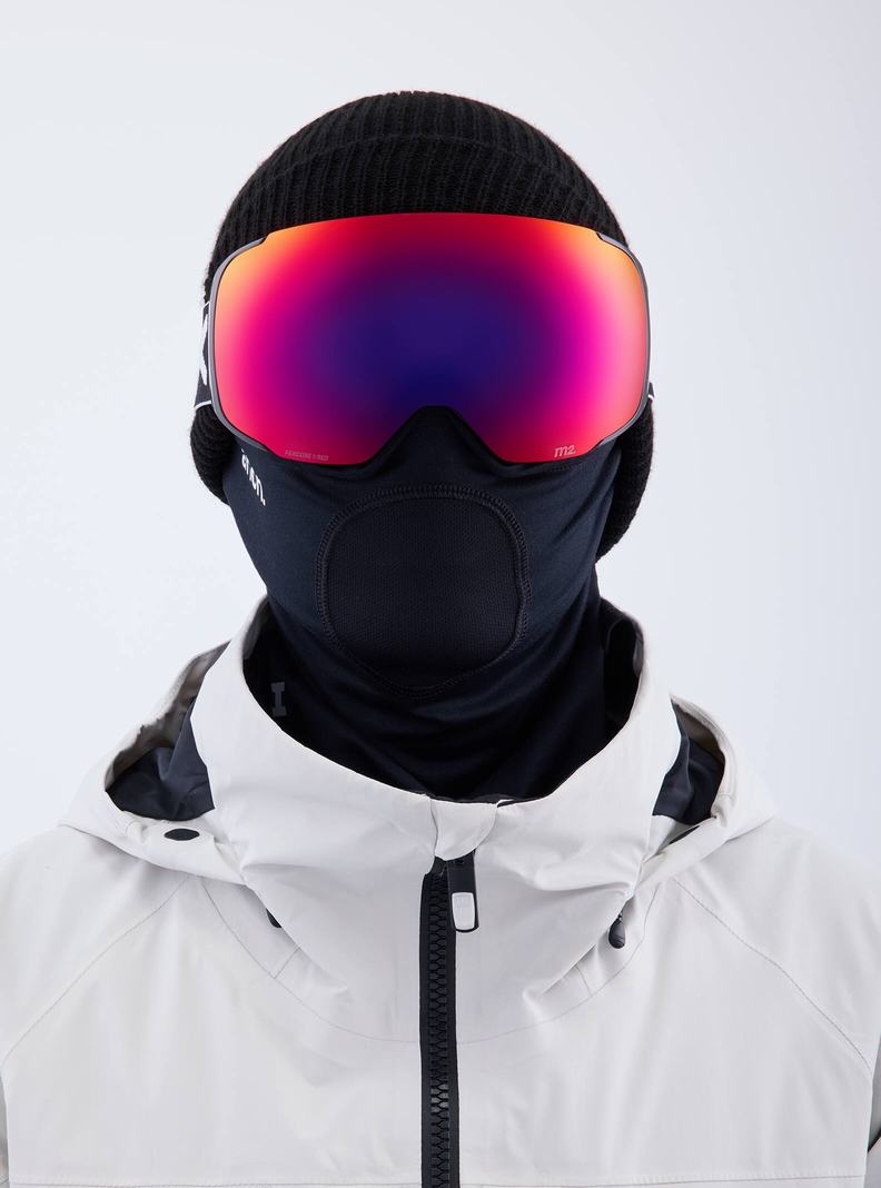 Burton Anon M2 Low Bridge Fit Goggles + Bonus Lens + MFI® Face Mask Skibrillen Herren Schwarz Orange Rot | 025-RFUBGA
