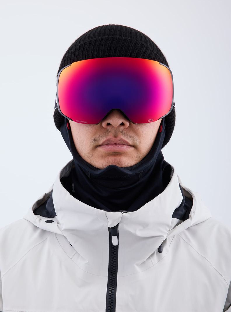 Burton Anon M2 Low Bridge Fit Goggles + Bonus Lens + MFI® Face Mask Skibrillen Herren Schwarz Orange Rot | 025-RFUBGA