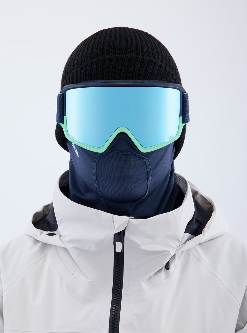 Burton Anon M3 Low Bridge Fit Goggles + Bonus Lens + MFI® Face Mask Skibrillen Herren Navy Blau Rosa | 394-YOCMIA
