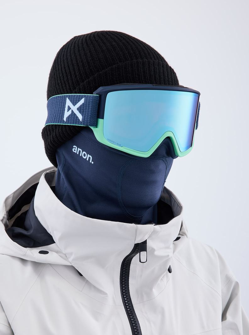 Burton Anon M3 Low Bridge Fit Goggles + Bonus Lens + MFI® Face Mask Skibrillen Herren Navy Blau Rosa | 394-YOCMIA