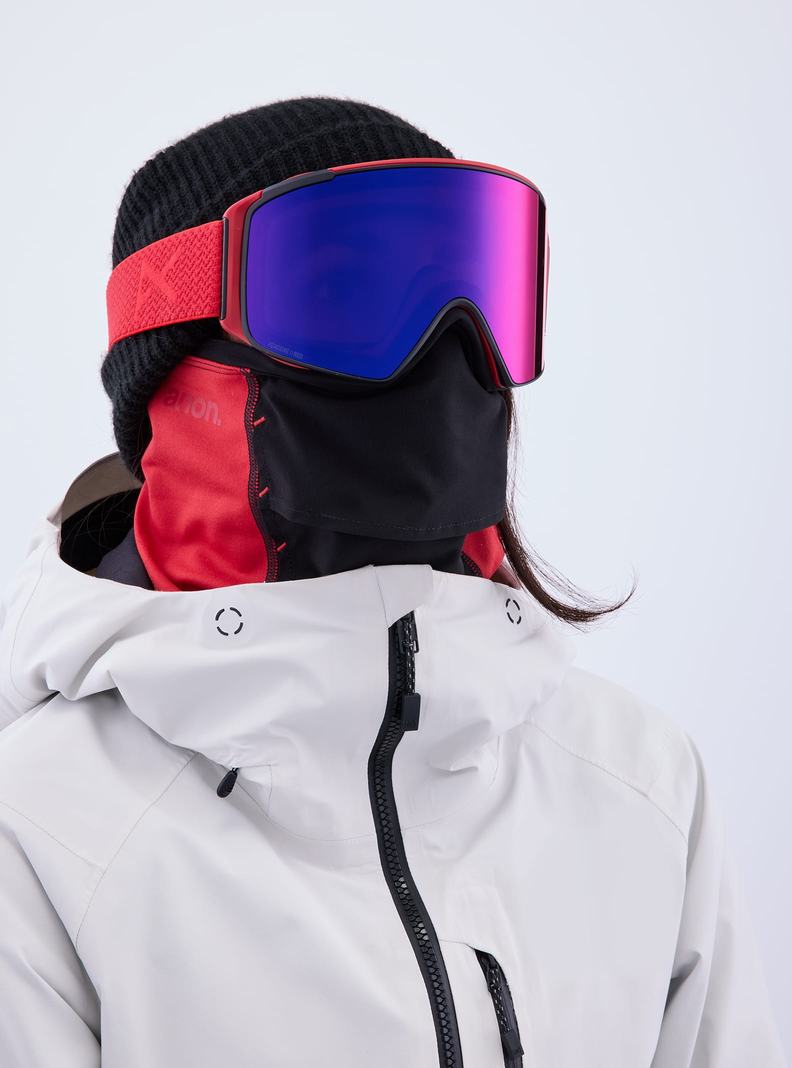 Burton Anon M4S Goggles (Cylindrical) + Bonus Lens + MFI® Face Mask Skibrillen Damen Rot Orange Rot | 169-ODNXMV