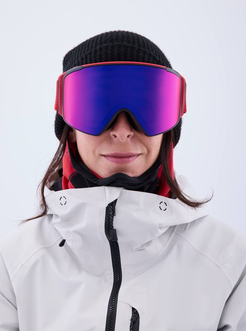 Burton Anon M4S Goggles (Cylindrical) + Bonus Lens + MFI® Face Mask Skibrillen Damen Rot Orange Rot | 169-ODNXMV