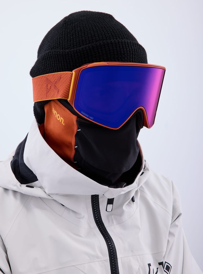 Burton Anon M4 Goggles (Cylindrical) + Bonus Lens + MFI® Face Mask Skibrillen Herren Orange Rot | 047-HQEMKL