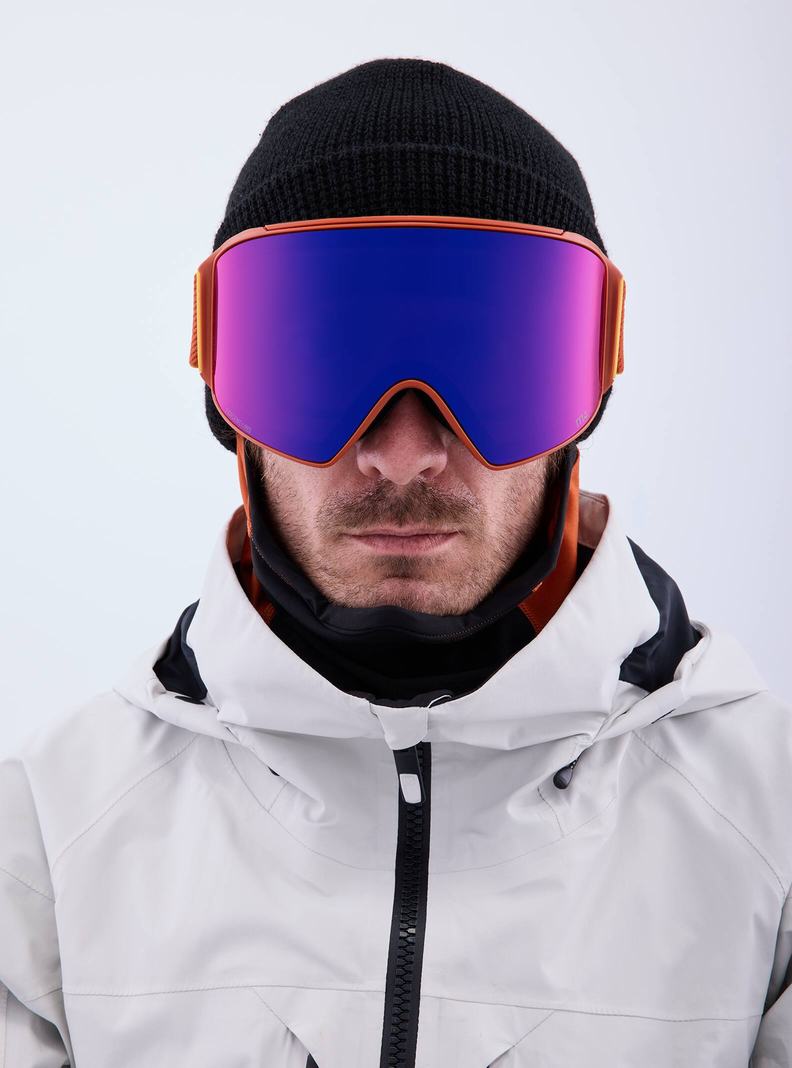 Burton Anon M4 Goggles (Cylindrical) + Bonus Lens + MFI® Face Mask Skibrillen Herren Orange Rot | 047-HQEMKL