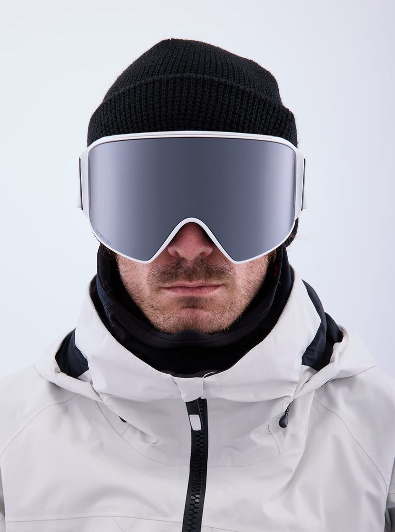 Burton Anon M4 Goggles (Cylindrical) + Bonus Lens + MFI® Face Mask Skibrillen Herren Weiß Orange Schwarz Lila | 562-DHLFIB