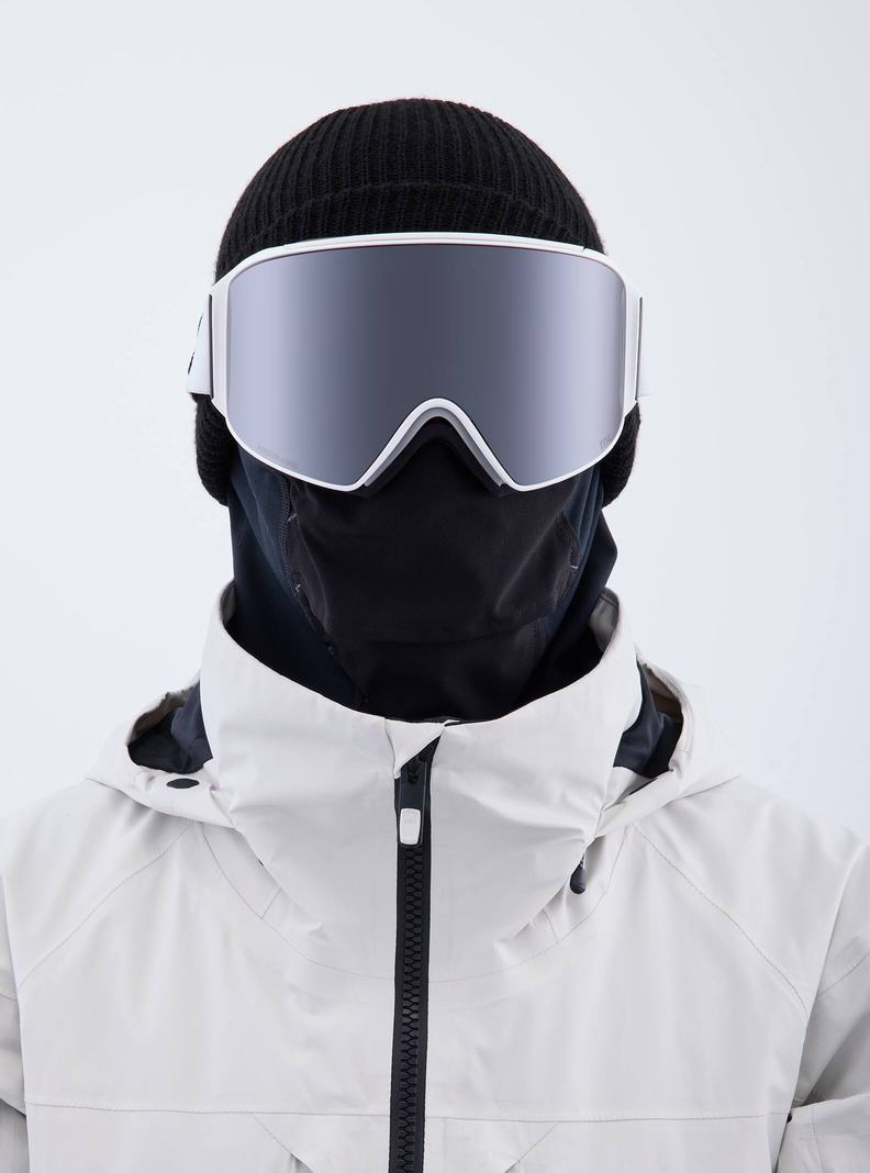 Burton Anon M4 Low Bridge Fit Goggles (Cylindrical) + Bonus Lens + MFI® Face Mask Skibrillen Herren Weiß Orange Schwarz Lila | 493-LUINDZ
