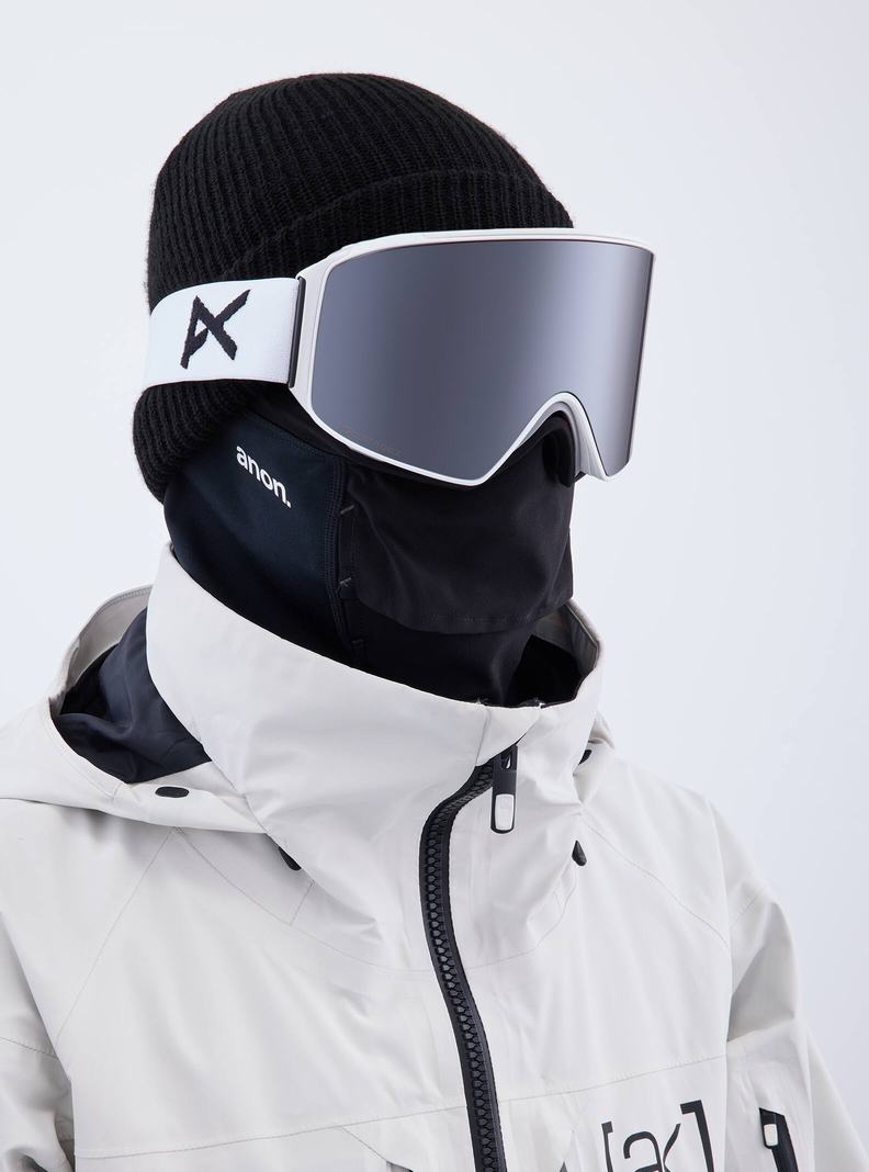 Burton Anon M4 Low Bridge Fit Goggles (Cylindrical) + Bonus Lens + MFI® Face Mask Skibrillen Herren Weiß Orange Schwarz Lila | 493-LUINDZ