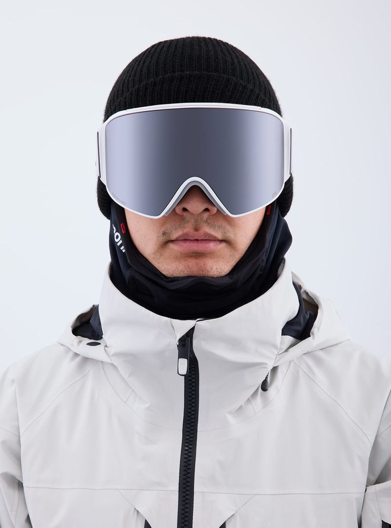 Burton Anon M4 Low Bridge Fit Goggles (Cylindrical) + Bonus Lens + MFI® Face Mask Skibrillen Herren Weiß Orange Schwarz Lila | 493-LUINDZ