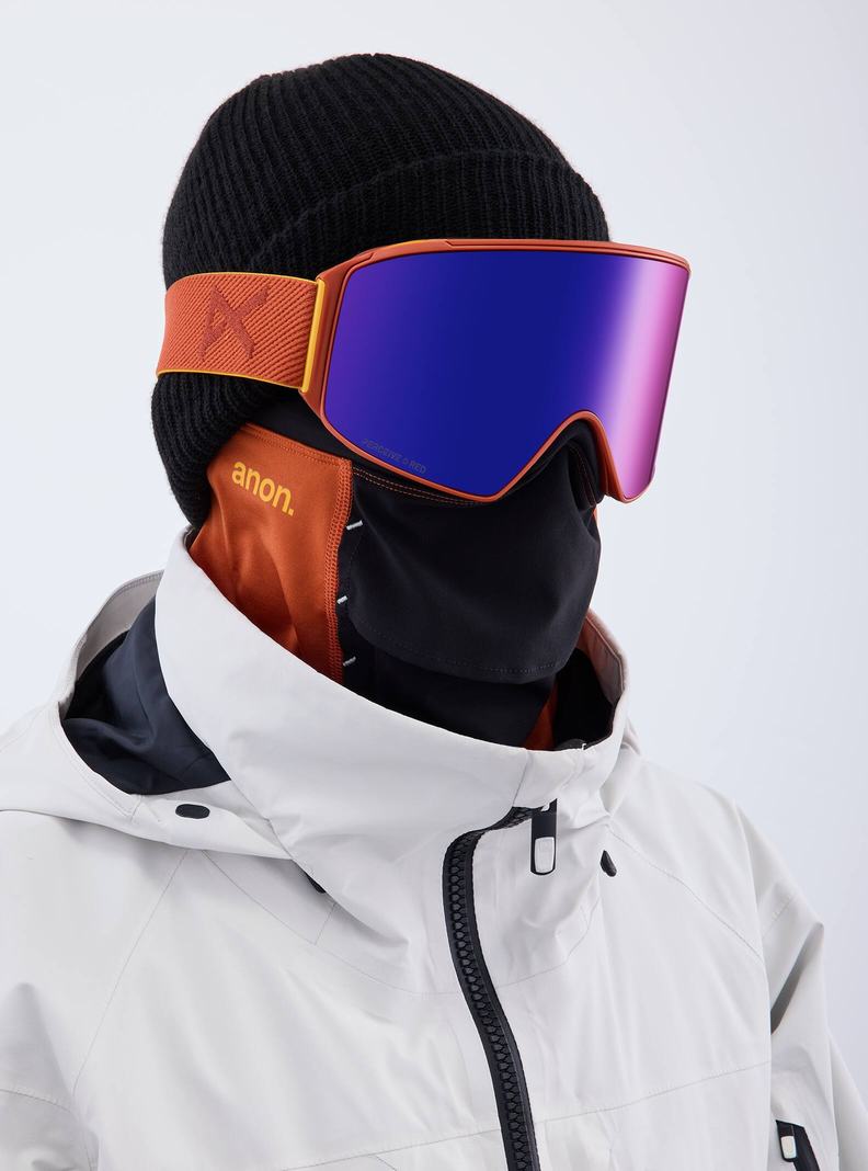 Burton Anon M4 Low Bridge Fit Goggles (Cylindrical) + Bonus Lens + MFI® Face Mask Skibrillen Herren Orange Rot | 743-YVLAGQ
