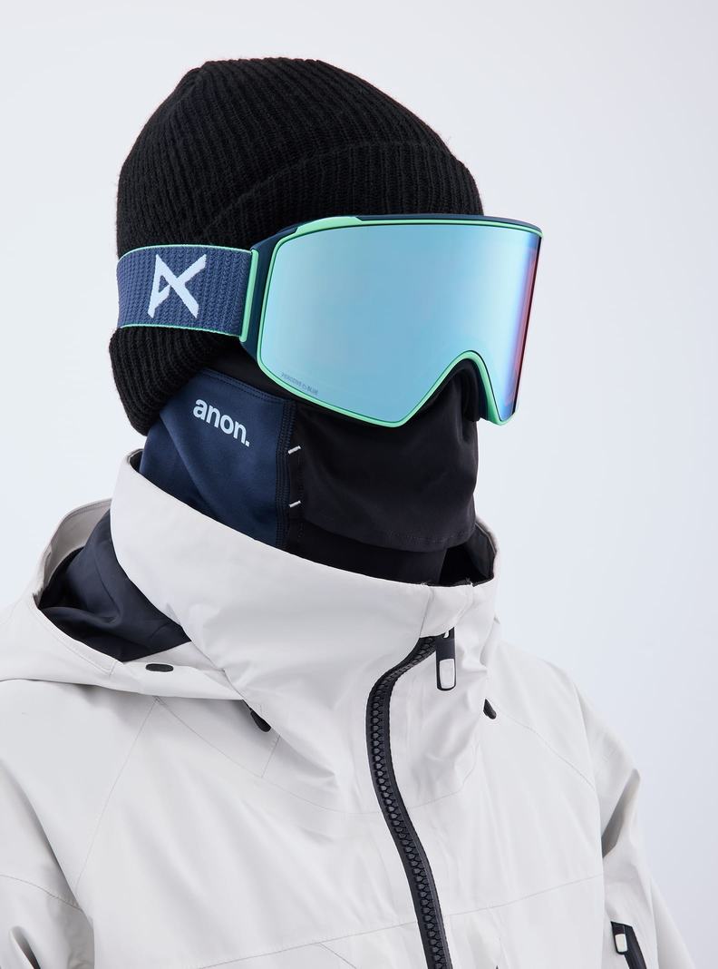 Burton Anon M4 Low Bridge Fit Goggles (Cylindrical) + Bonus Lens + MFI® Face Mask Skibrillen Herren Navy Blau Rosa | 852-BELSMD