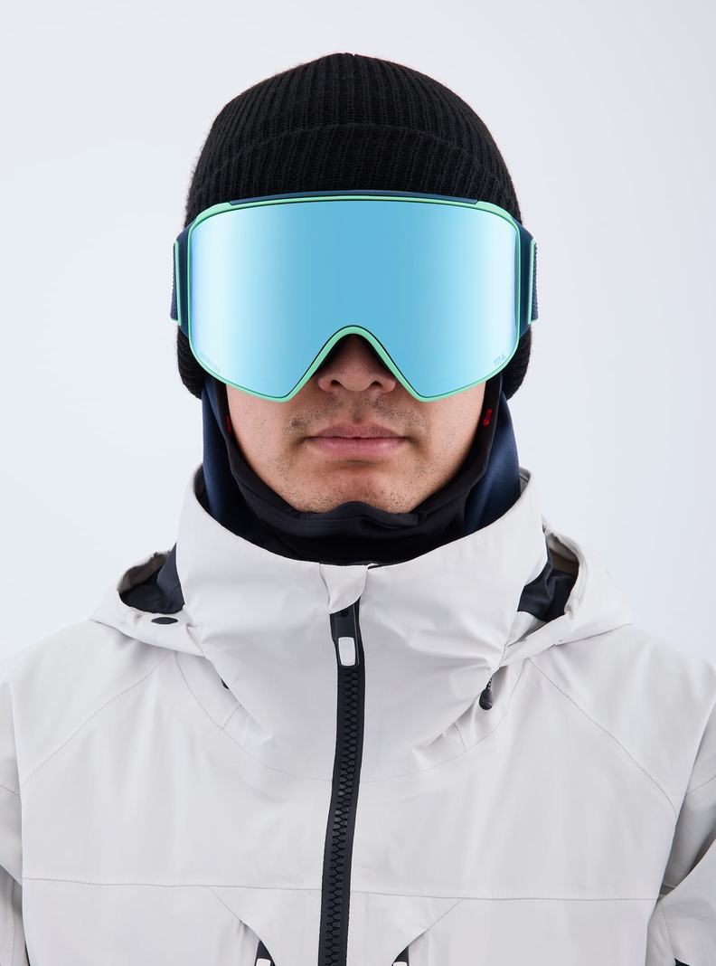 Burton Anon M4 Low Bridge Fit Goggles (Cylindrical) + Bonus Lens + MFI® Face Mask Skibrillen Herren Navy Blau Rosa | 852-BELSMD