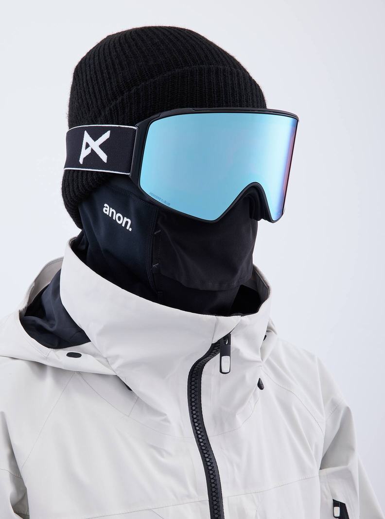 Burton Anon M4 Low Bridge Fit Goggles (Cylindrical) + Bonus Lens + MFI® Face Mask Skibrillen Herren Schwarz Blau Rosa | 852-WVXDGE