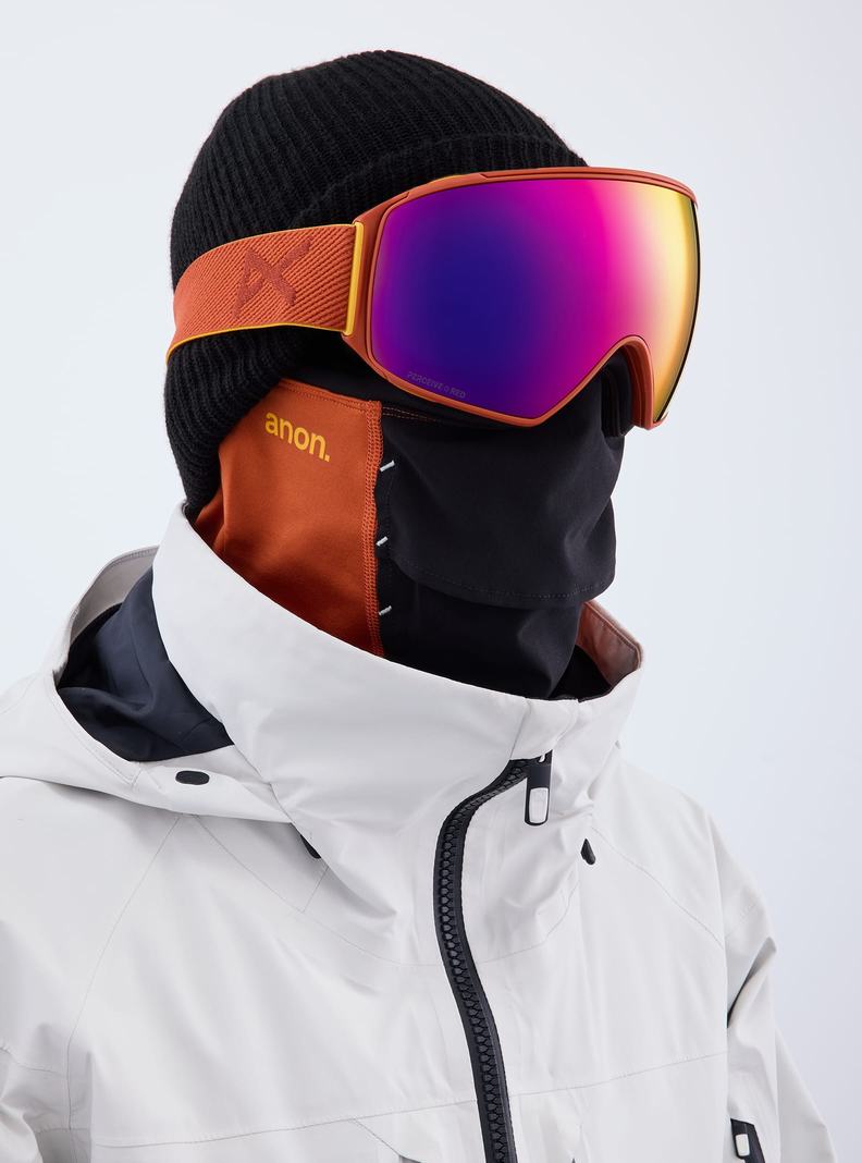 Burton Anon M4 Low Bridge Fit Goggles (Toric) + Bonus Lens + MFI® Face Mask Skibrillen Damen Orange Rot | 013-LIEJGF