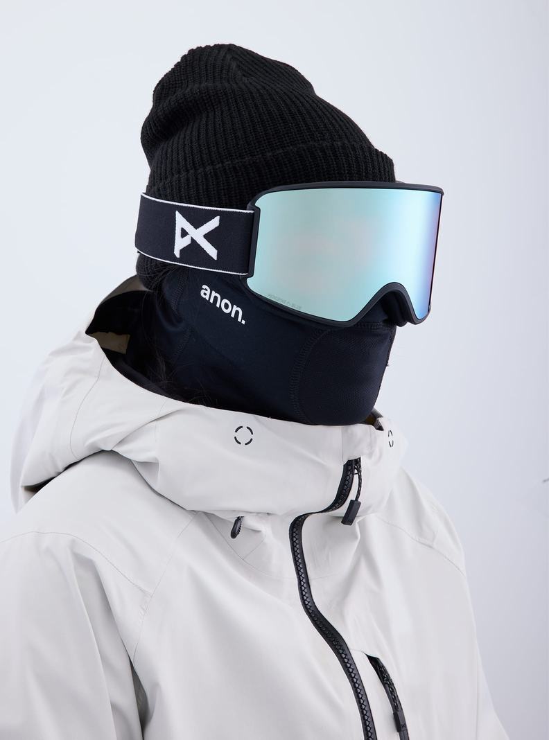 Burton Anon WM3 Low Bridge Fit Goggles + Bonus Lens + MFI® Face Mask Skibrillen Damen Schwarz Blau Rosa | 819-YOBMFT