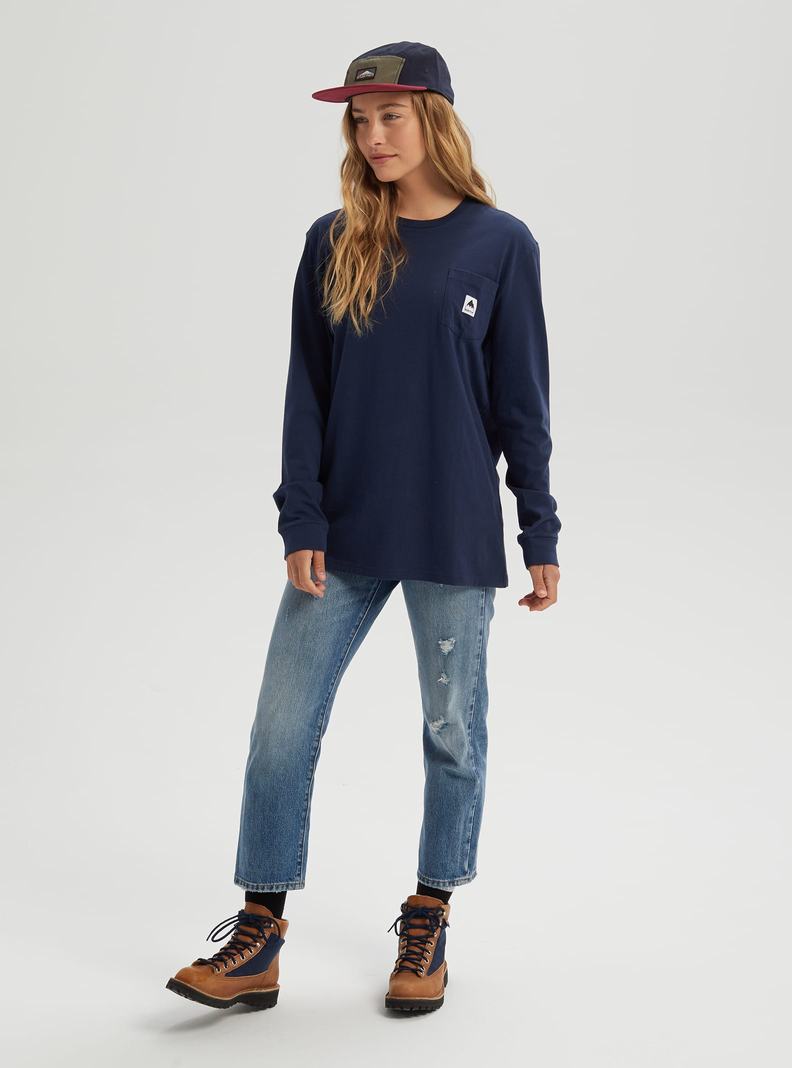 Burton Colfax Long Sleeve T-Shirts Damen Blau | 421-QKDJTM