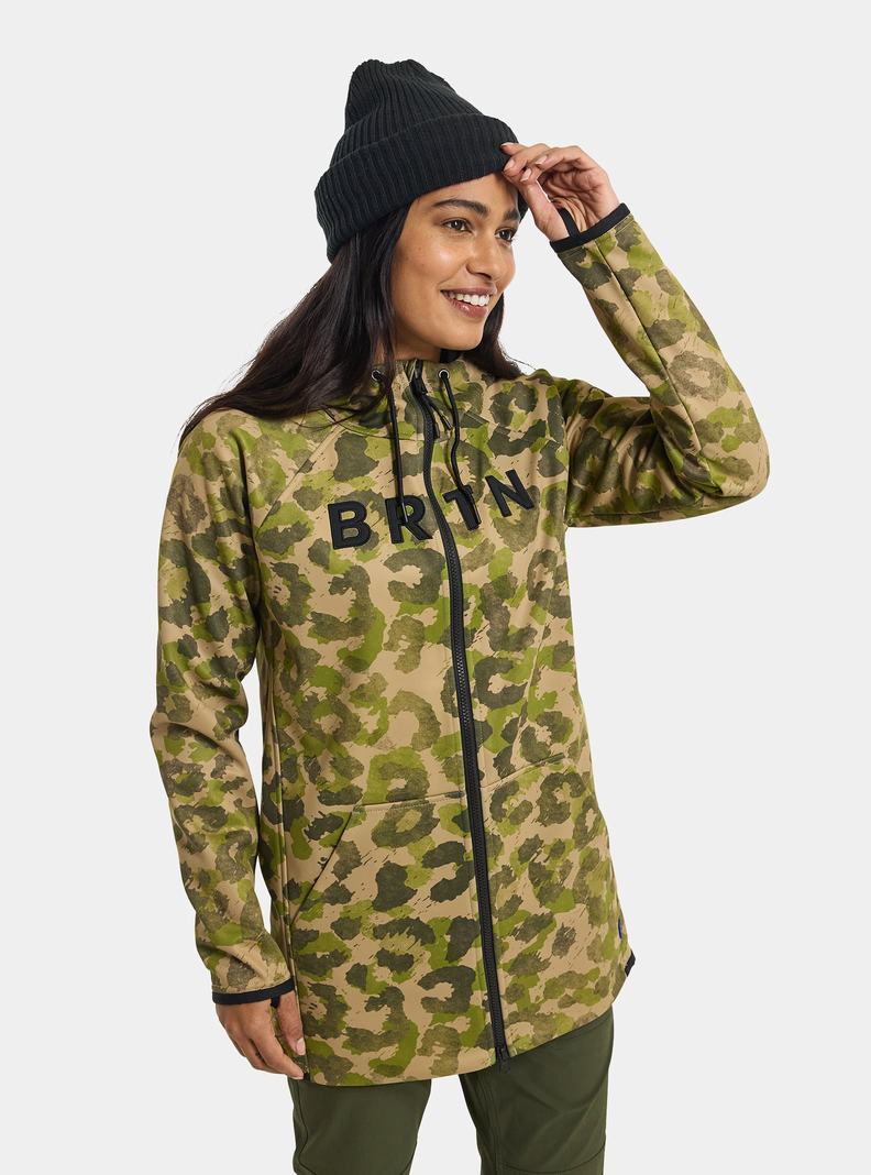 Burton Crown Weatherproof Long Full-Zip Fleece Sweatshirts Damen Khaki Grün | 719-FAPQTD