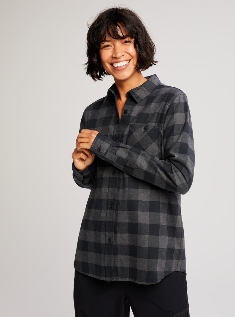 Burton Grace Long Sleeve Flannel Hemd Damen Schwarz | 408-FYJOWK