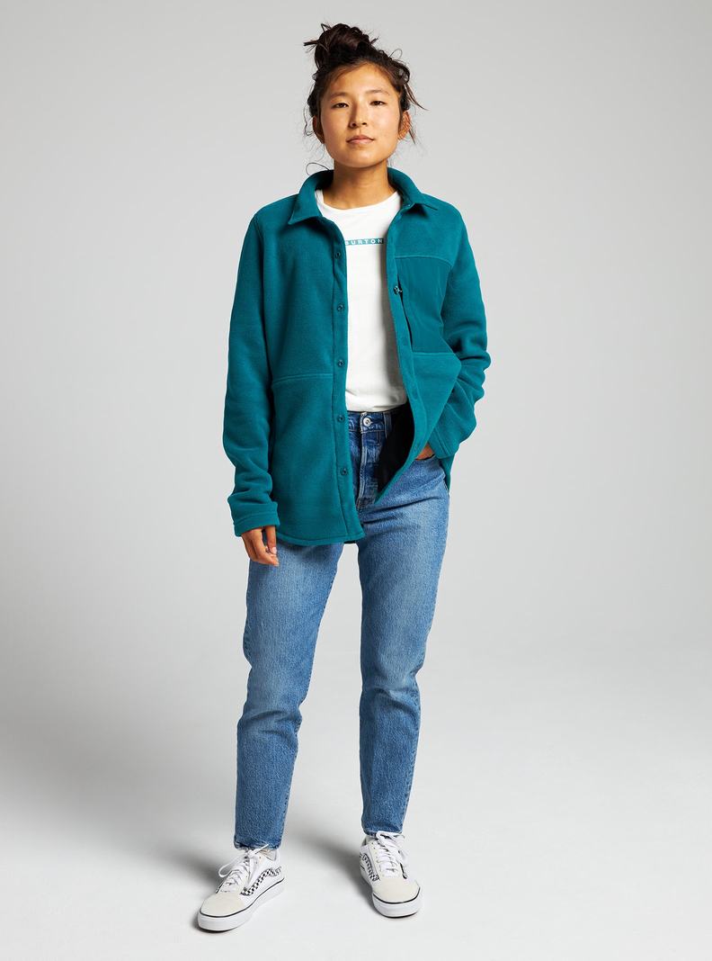 Burton Hearth Snap Up Fleece Hemd Damen Blau | 031-TUAKOP