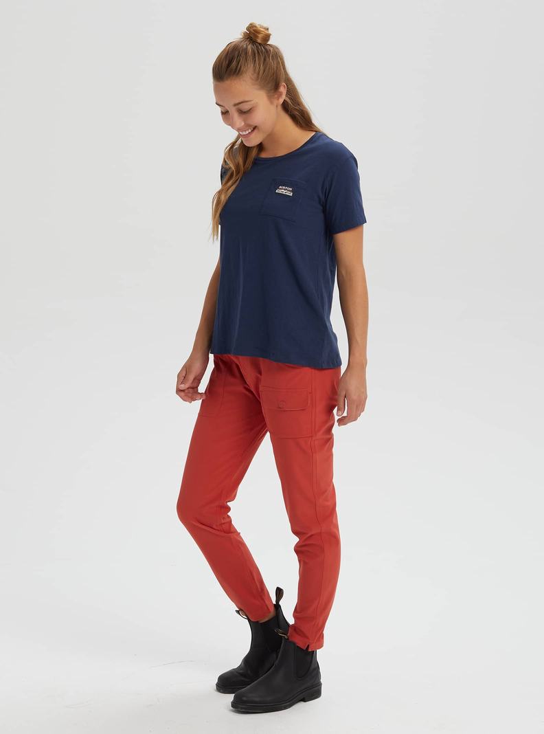 Burton Klassische Kurzes Sleeve Pocket T-Shirts Damen Blau | 470-PJQINB