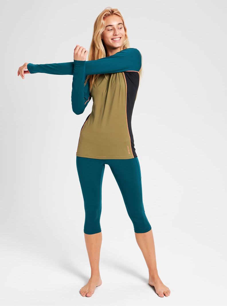 Burton Midweight X Base Layer Crew Funktionswäsche Damen Blau Olivgrün | 349-NLKUQX