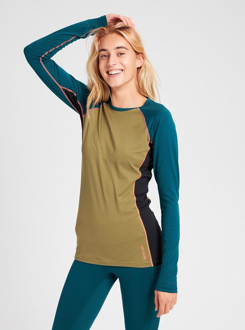 Burton Midweight X Base Layer Crew Funktionswäsche Damen Blau Olivgrün | 349-NLKUQX