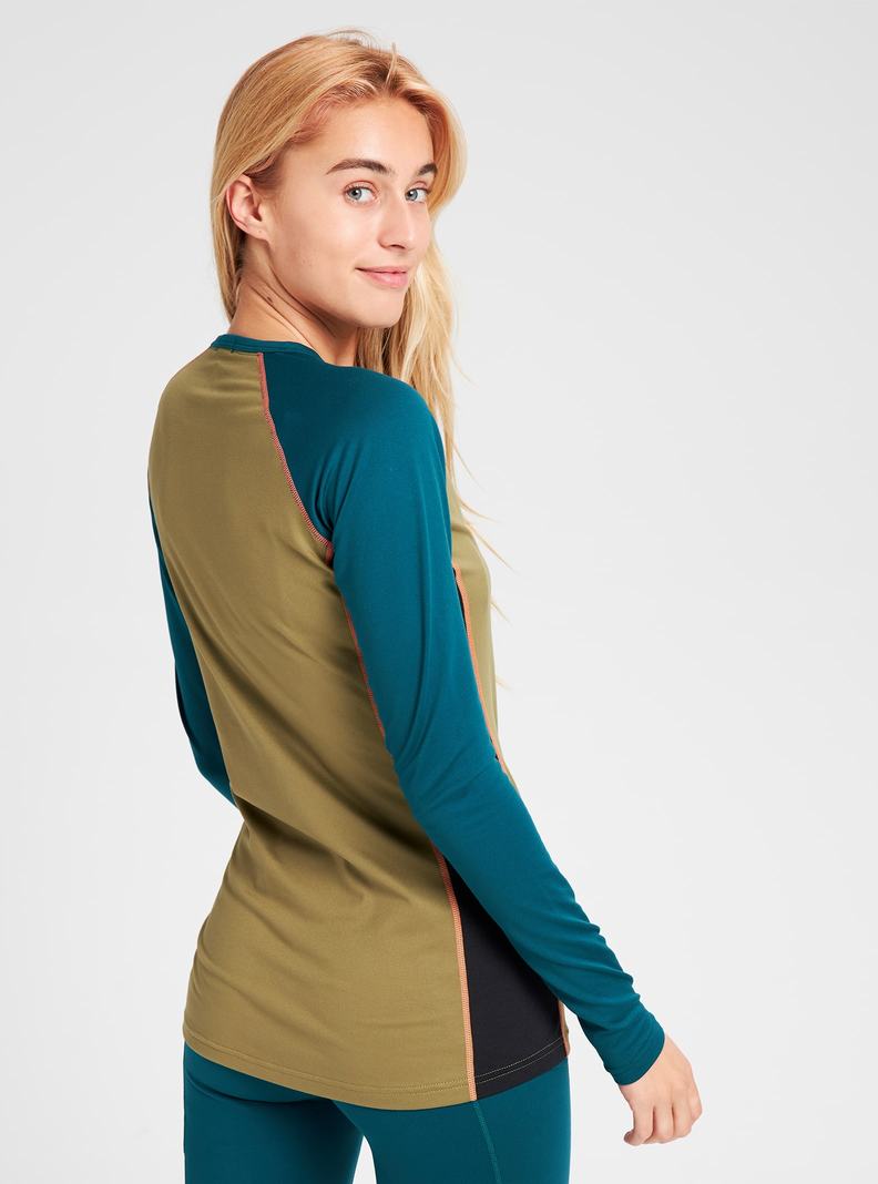 Burton Midweight X Base Layer Crew Funktionswäsche Damen Blau Olivgrün | 349-NLKUQX