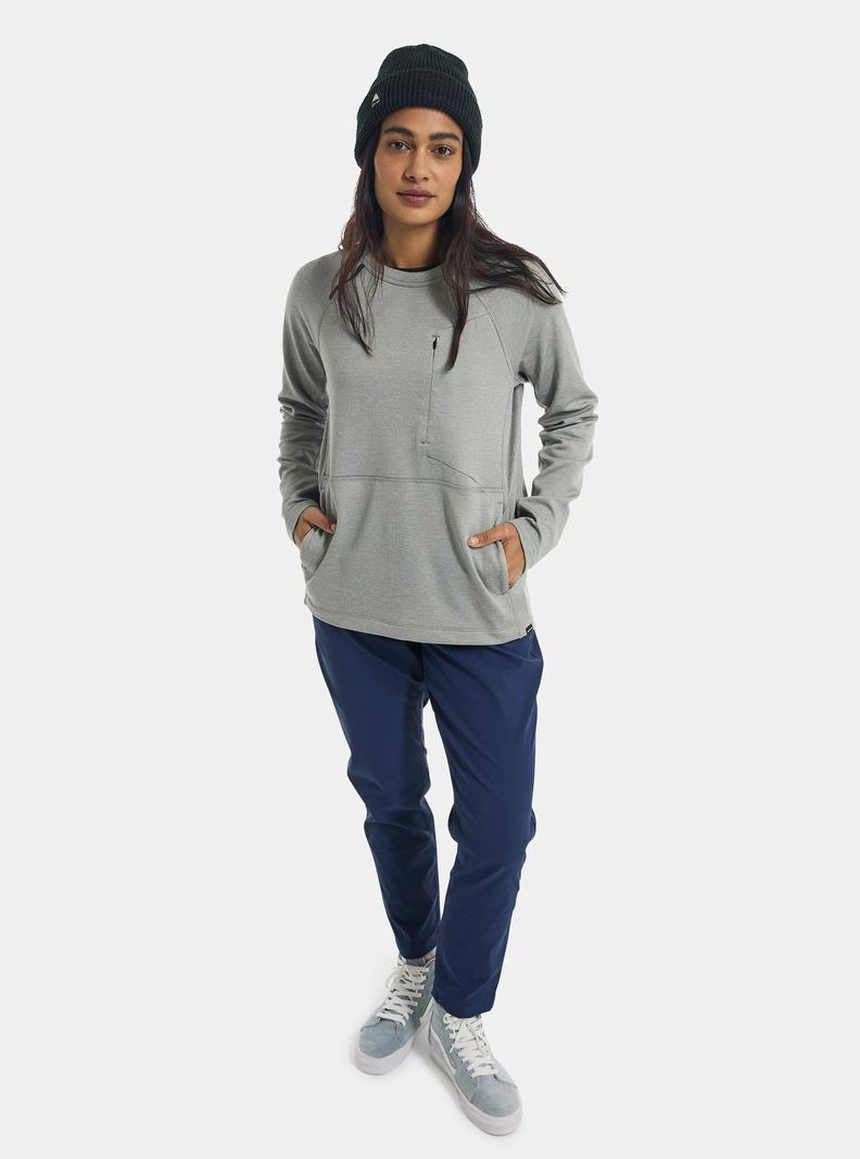 Burton Multipath Grid Crewneck Fleece Sweatshirts Damen Grau | 394-AJBIGZ