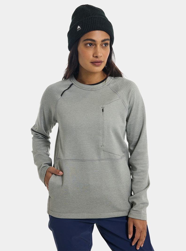 Burton Multipath Grid Crewneck Fleece Sweatshirts Damen Grau | 394-AJBIGZ