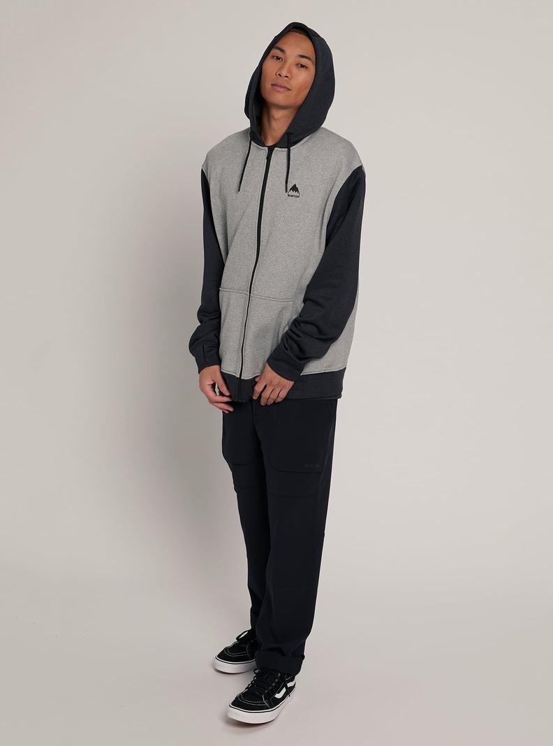 Burton Oak Full-Zip Hoodie Sweatshirts Herren Grau Schwarz | 843-DNCMLG