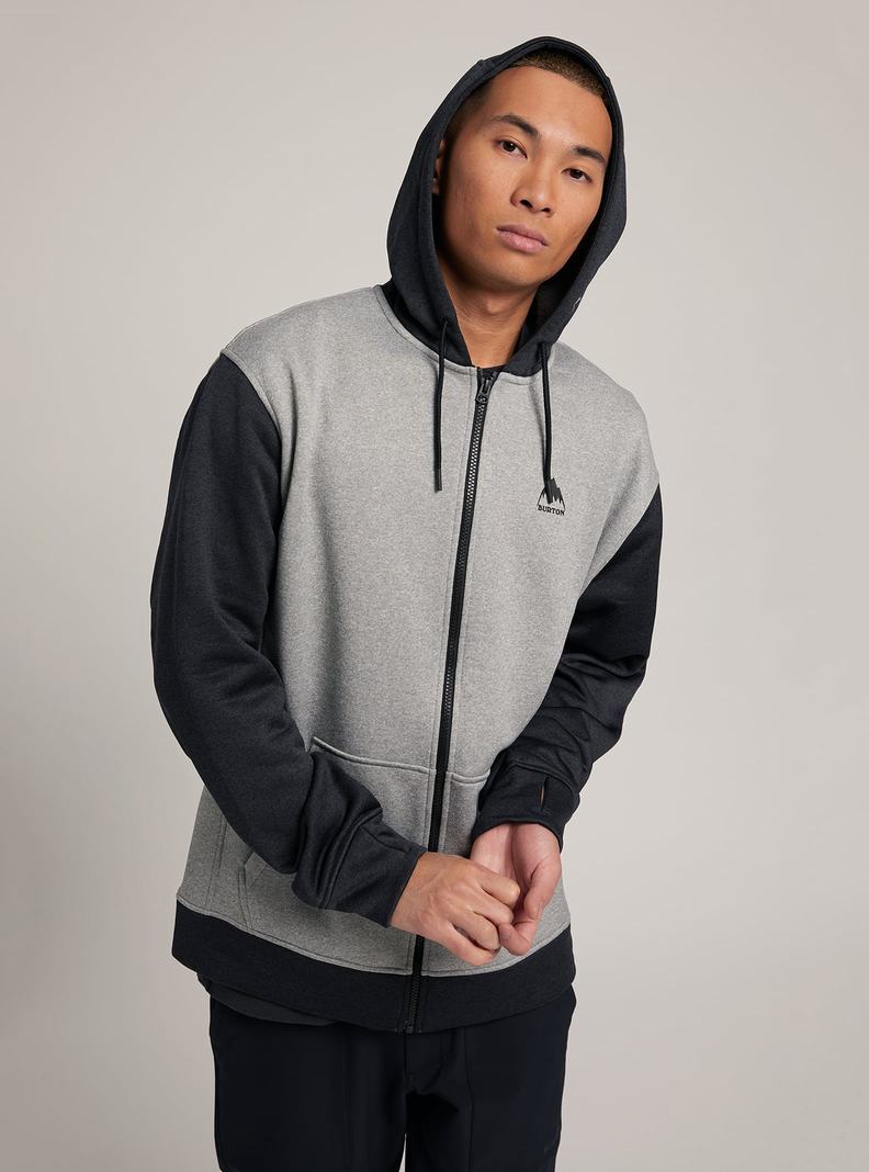 Burton Oak Full-Zip Hoodie Sweatshirts Herren Grau Schwarz | 843-DNCMLG